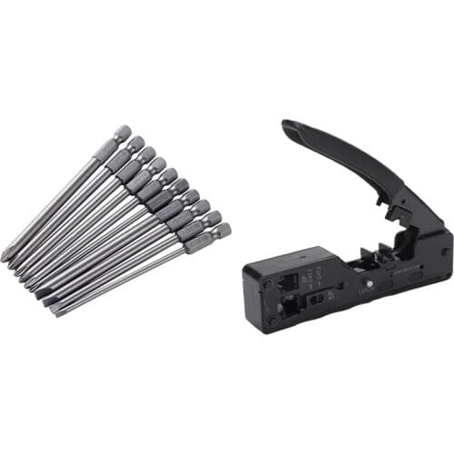 Promotion! 10Pcs 100mm Alloy Steel S2 Slotted Phillips Screwdriver Bits & 1set Rj45 Tool Network Crimper Crimping Tools