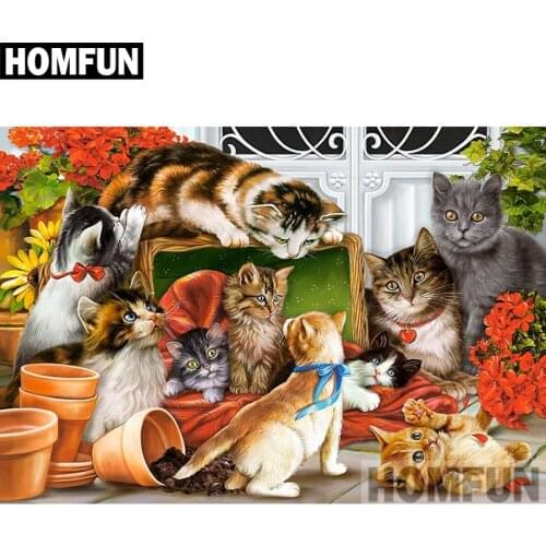 HOMFUN Full Square/Round Drill 5D DIY Diamond Painting "Animal cat" Embroidery Cross Stitch 5D Home Decor Gift A03940