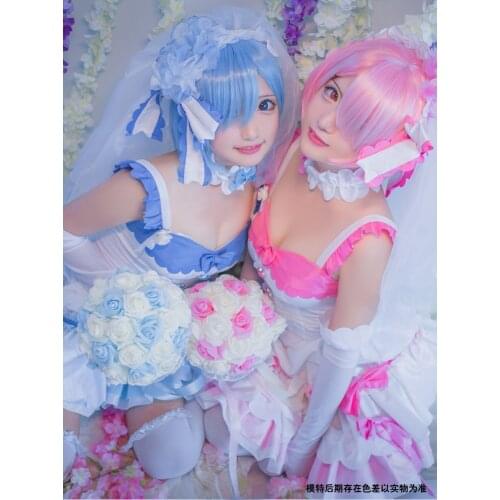 Anime Re:zero Kara Hajimeru Isekai Seikatsu Life In a Different World Cosplay Ram Rem Wedding Dress Costume Full Set