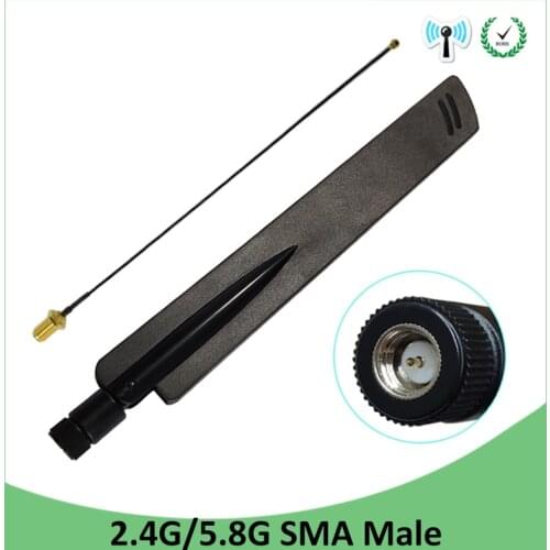2pcs 2.4GHz 5GHz 5.8Ghz wifi Antenna 2.4 ghz 8dBi SMA Male Connector wi fi 2.4G 5G 5.8G Antena + 21cm RP-SMA Male Pigtail Cable
