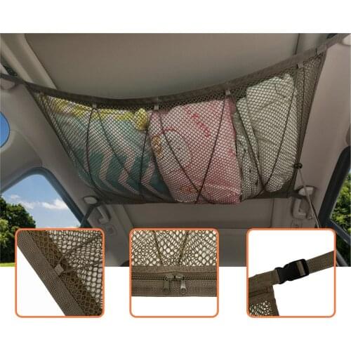 Car Ceiling Storage Net Pocket-Universal Car Roof Interior Cargo Net Bag with Zipper Car Trunk Storage