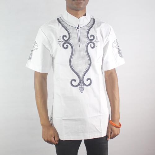 White dashiki embroidered tailored clothing African artist Ghana Top