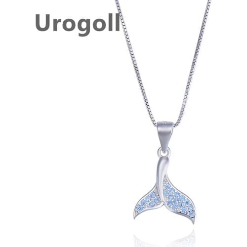 Noble Women Pure 925 Sterling Silver Necklaces Mermaid Tail Shape Zircon Pendant Necklaces Chain Jewelry Accessory For Girl Gift