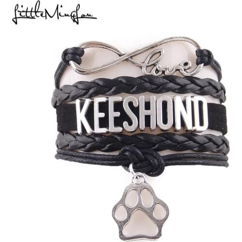 Little MingLou Infinity love Keeshond dog Bracelet pet paw Charm leather wrap men bracelets & bangles for Women jewelry