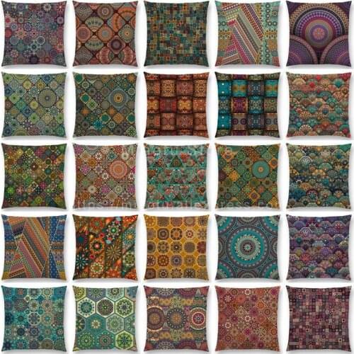 Boho Colorful Abstract Ethnic Floral Cushion Cover Mandalas Pattern Prints Vintage Super soft Geometric Sofa Pillow Case 45x45cm