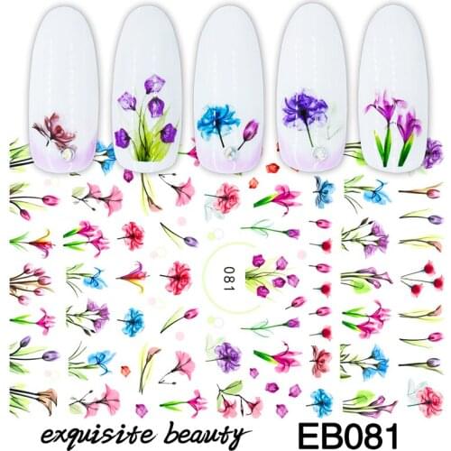 Leaves Flowers coloful Blooming Nail Sticker 3D Geometric Lines Decals DIY Slider For Manicuring Nail Art Watermarks EB081-096