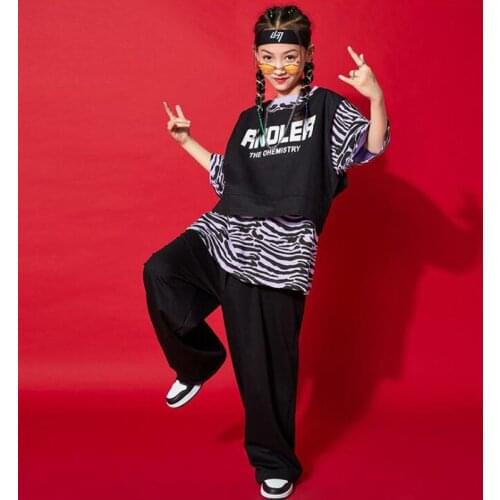 Kids Cool Hip Hop Clothing Zebra Oversized Tshirt Tops Streetwear Tactical Cargo Pants for Girls Boys Dance Costume Clothes