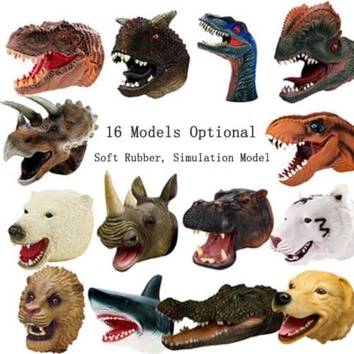 1Pcs Childrens soft rubber animal dinosaur head hand puppet toy Simulation Tyrannosaurus /Raptor Soft Gloves Xmas gift for kids