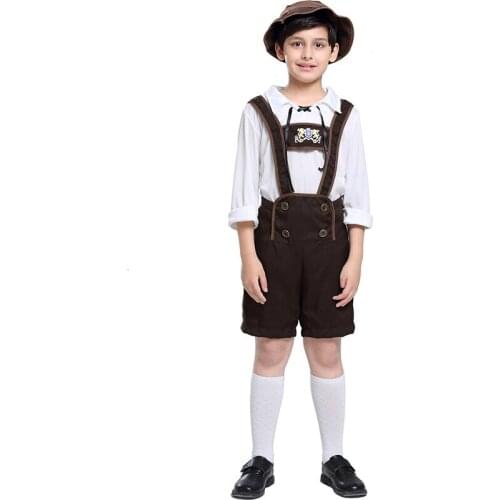 COLDKER Oktoberfest Children Costume Lederhosen Bavarian German Beer Boys Kids Party Halloween Cosplay Clothing Sets