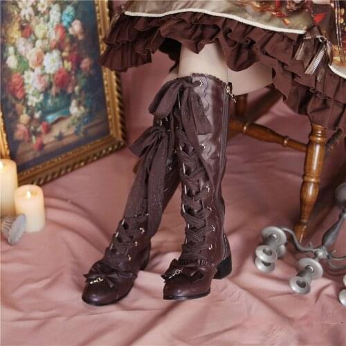 Lolita Star Pendant Long Tube Bowknot Tie Strap Martin Boots Low Heel Winter Keep Warm Kawaii Girl Sweet Lolita Shoes Vintage