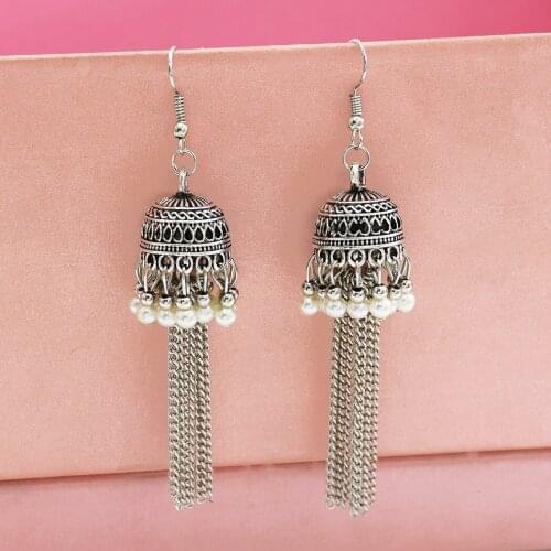 Afghan Long Tassel Earrings for Women Bridal Pearl Beads Statement Earring Boho Indian Gypsy Party Jewelry Birthday Gift