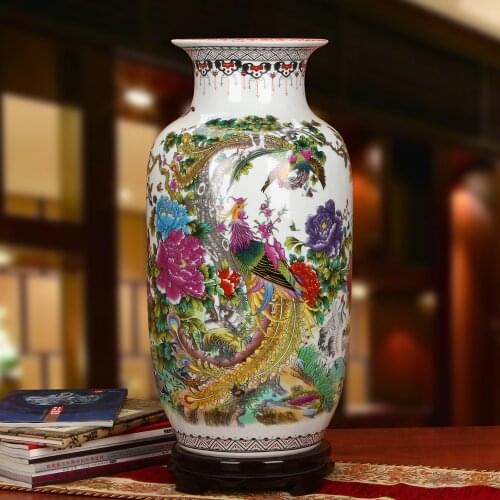 Jingdezhen Porcelain vase Pastel Birds Phoenix Winter Melon Landing Large Vase Modern Chinese Household Decoration ceramic vase