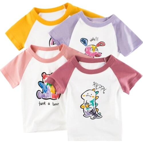 Girls T-Shirts Kids Children Tee Boys Infant Tops Clothing Clothes Short Sleeves Summer Print Cartoon Cotton T shirts New 2021