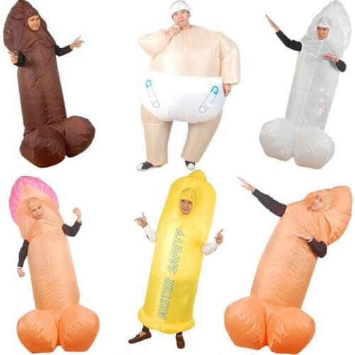 Adult Halloween Mascot Costume for Men Women Sexy Inflatable Penis Costume Inflatable Costumes Dick Jumpsuit Funny Cosplay Dress