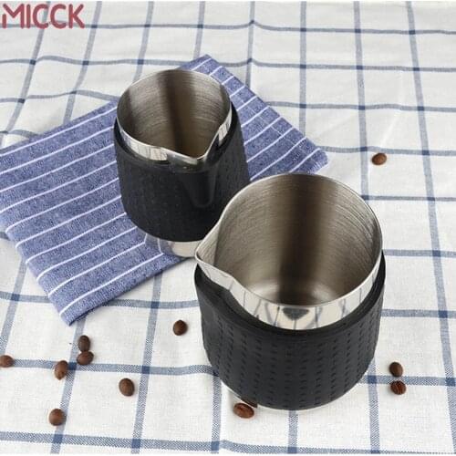 MICCK Frothing Coffee Pitcher Pull Flower Cup Stainless Steel Coffee Milk Mugs Milk Frother Espresso Cappuccino Cup Frothing Jug
