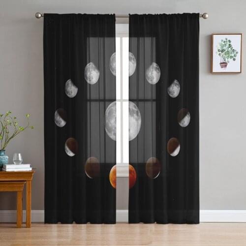 Moon Universe Night Sheer Curtains for Living Room Bedroom Kitchen Tulle for Windows Voile Drapes Home Decoration