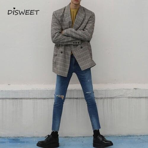 Striped Notched Jacket Men Simple Longsleeved Loose Single-breasted Blazer Mens Casual Warm Slim Suit Boy 2020