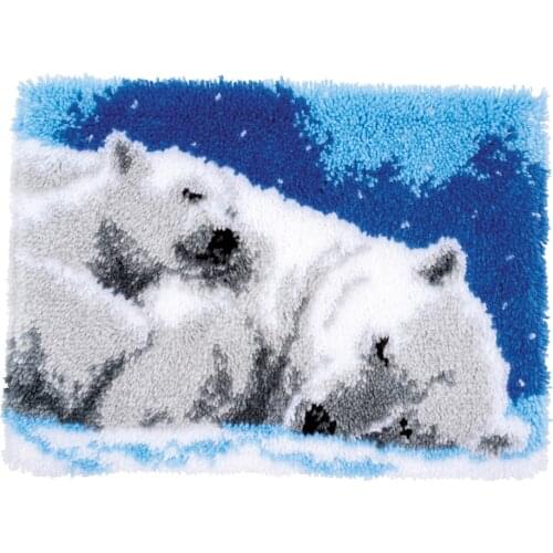 Polar Bear Latch Hook Kit Color Printed Canvas DIY Rug Carpet Needlework Sewing Crafts for Kids & Adults Home Decoration