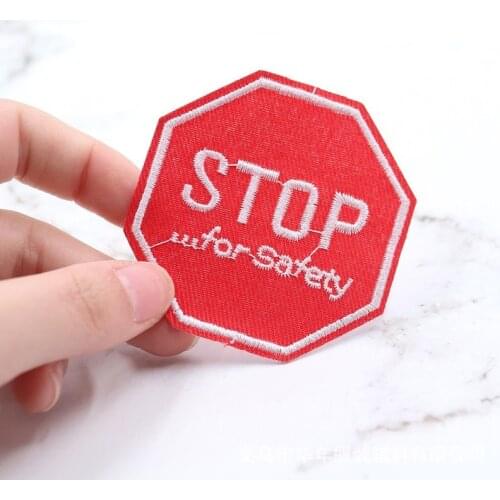 20pcs/lot Embroidery Patch Red Letter Stop for Safety Kids Clothing Decoration Sewing Accessory Diy Iron Heat Transfer Applique