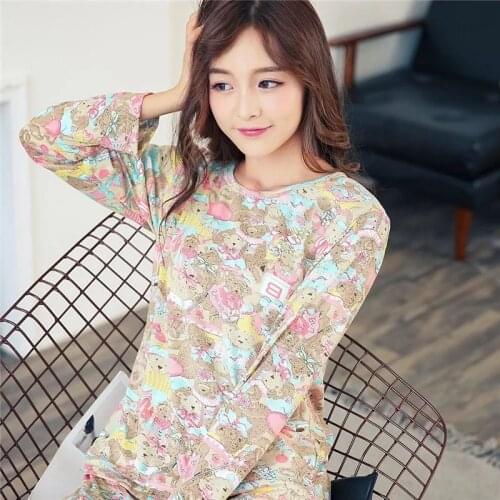 2019 New Women Spring Pajama Set Soft Printing pijama Home Pyjamas Woman Cotton Pyjama Set Sleepwear Plus Size Pajamas For Women