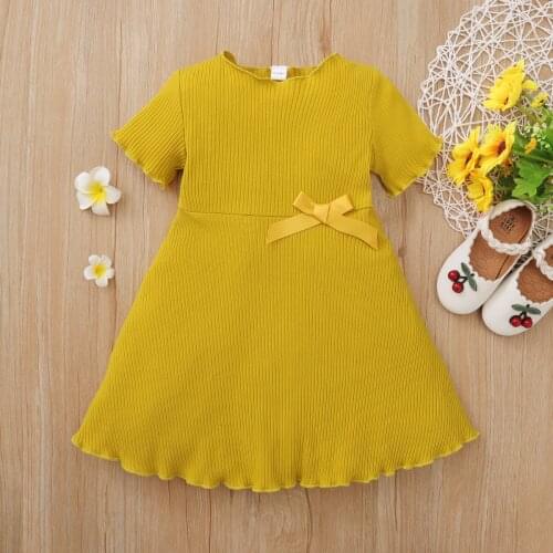 PatPat 2021 New Arrival Baby / Toddler Bowknot Solid Yellow Dress