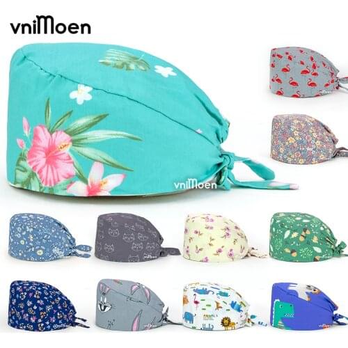 Wholesale cap Accesorios medicos adjustable the New Buttons scrub cap cotton print beauty salon Breathable cartoon print pet hat