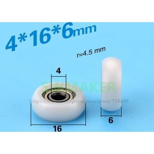 SWMAKER 1pcs 4*16*6mm R type plastic nylon package pulley with bearing 604 POM for 3D printer flat roller wheel