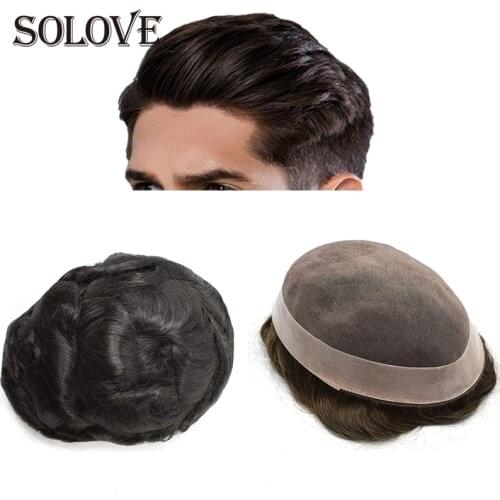 Mono +Npu Mens Toupee Pure Handmade Wig 8x10 Inch 100% Remy Indian Human Hair Replacement Systems
