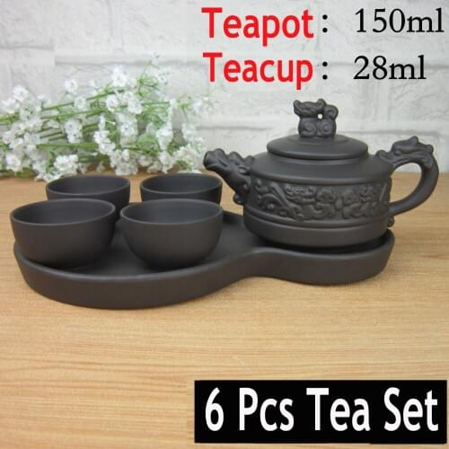 Hot Sale Yixing Clay Tea Service 6 Pcs Kung Fu Tea Set [1 Teapot+1 Tray +4 Cups] Travel Chinese Porcelain Sets Ceramic Gaiwan