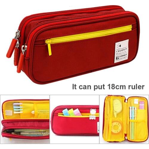 Portable Durable Canvas Multifunction Double Layer Zipper Pencil Case Large Capacity Pen Bag Stationery Storage Pouch