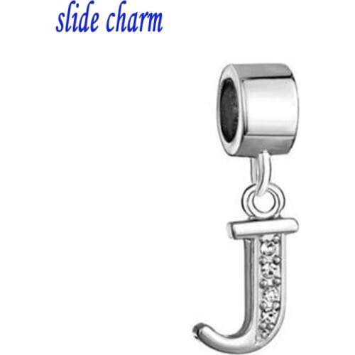 Slide charm Free shipping Mothers Day a white crystal luxury brand "J" charm beads fit Pandora bracelet Christmas letters