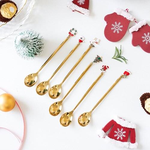 Christmas Coffee Spoon Gift Decor Ice Cream Soup Sugar Dessert Teaspoons Kitchen Tableware Christmas Stainless Steel Spoon