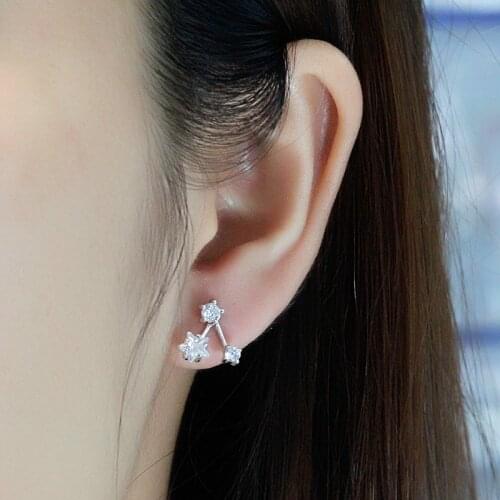 925 Sterling Silver Stud Earrings Lovely Star Earrings with Cubic Zircon Fashion Design for Women Girls Silver Fine Jewelry