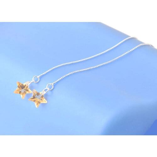 Nice Pretty Cubic Zirconia 925 Sterling Silver Earring Austrian Crystal Star Shape Drop Earring Women Thread Earring