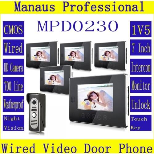 High Quality 7 inch Screen Keypad Display Video Intercom System,New Wired Magnetic Lock One to Five Video Doorphone Device D230b