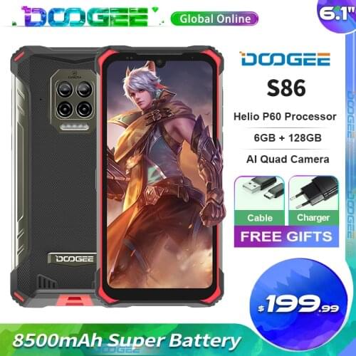 Doogee S86 IP68 Waterproof Rugged Smartphone 8500mAh 6.1'' 6GB+128GB Helio P60 Octa Core Global Bands Quad Camera Mobile Phone