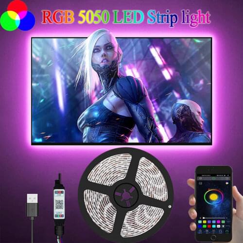 Bluetooth-compatible LED Lights Strip 5VUSB 5050 TV/PC Backlight RGB LED Lights for Room Flexible Ribbon Home Decor Wall Bedroom
