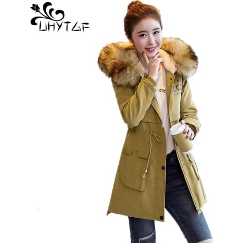 UHYTGF Warm winter Jacket Female Korean snow jackets fur collar Plus velvet thicken Plus size Winter coat Women Parka coats X586