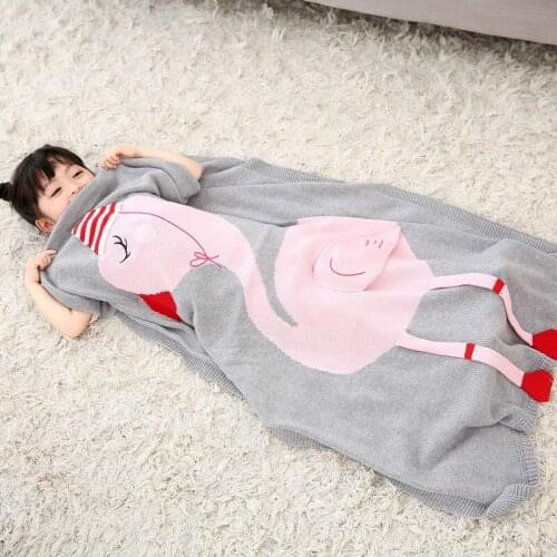 Junwell 100% Cotton Knitted blanket throw Cute blanket wrapped for kids picnic swaddle 3D Flamingo Scarf Design