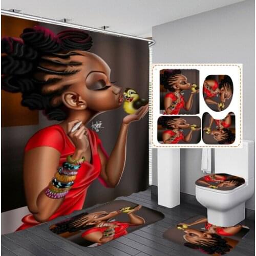 The Girl And the Duckling Waterproof Shower Curtain Bath Mat Pedestal Rug Lid Toilet Cover