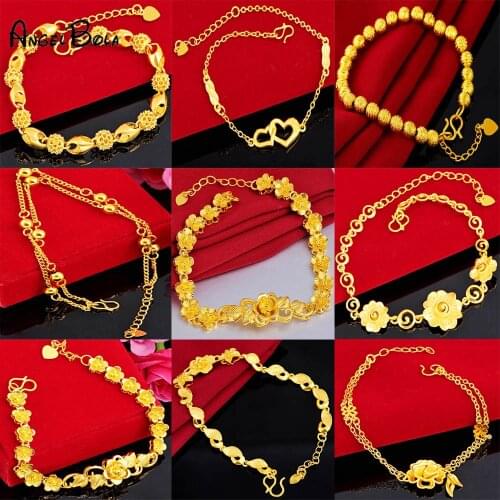 High QualityTrendy Plated 24K Gold Multi shape Copper Bracelet Hand Chain Gold Color Bracelets Bangle For Men Women Jewelry Gift