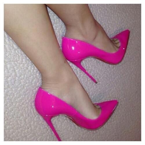 Moraima Snc Rosy Red Patent Leather High Heel Shoes Woman Pointed Toe Thin Heels Pumps Ladies 12cm Stiletto Party Dress Shoe