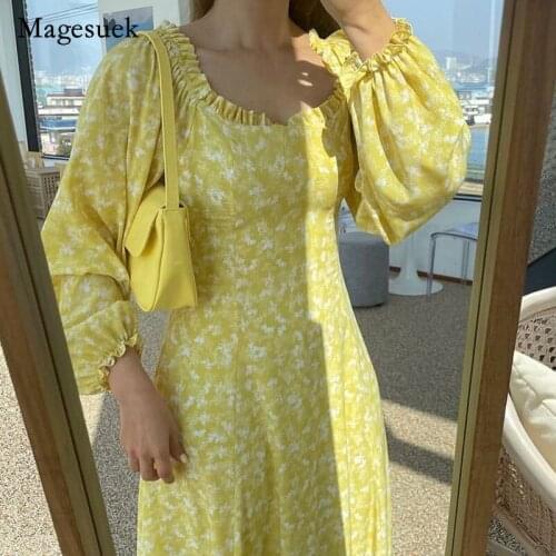 Sweet Summer New Fashion Women Dress Cotton Square Collar Floral Dress for Women Casual Elegant Vintage Long Dress Vestido 14004