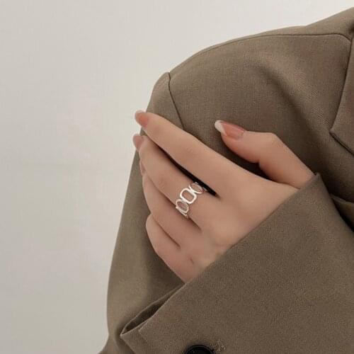 Fashion Simple Chain Hollow Finger Chunky 925 Sterling Silver Adjustable Rings For Women Fashion Trendy Delicate Jewelry