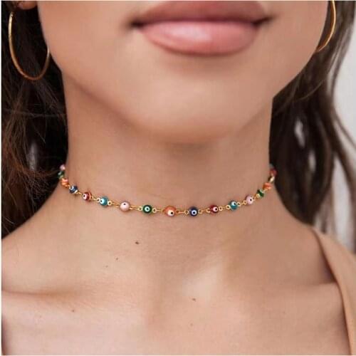 Evil eyes choker necklace for women resin multicolor bohemia beach clavicle collar necklace summer fashion 2020