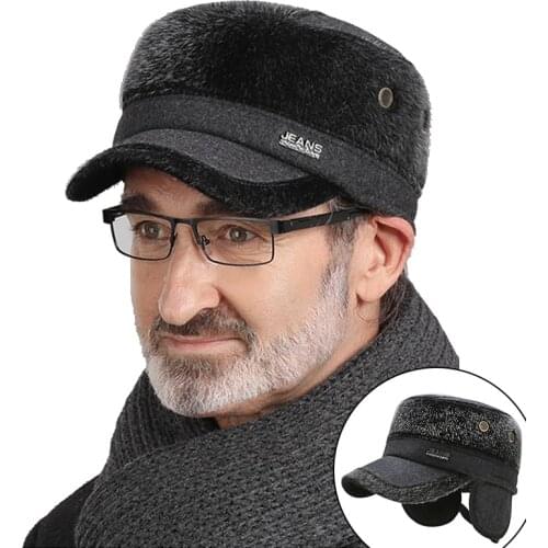 2020 Old Men Winter Hat With Earflaps Beret Dad Hat Winter Warm Hats for Flat Cap Elderly Hat