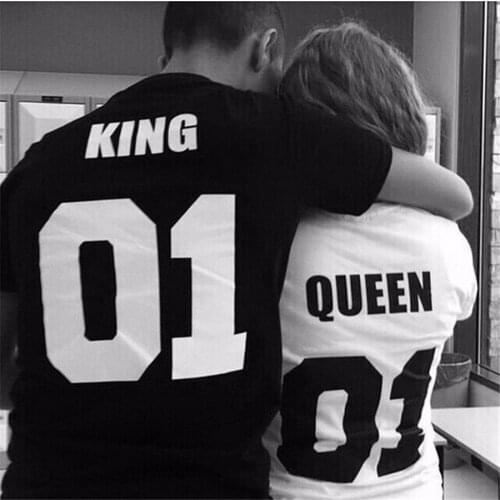 1 PCS KING QUEEN 01 Funny Letter Family Print T-shirt Crown Pattern Couple Women Casual Tops Summer Family Look Tee S-XXXL Plus