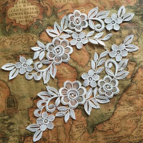 1PCS Tulle Lace Fabric Collar Trim Patche Patch White Lace Applique Sticker For Clothes sew on patches parches para ropa LE28