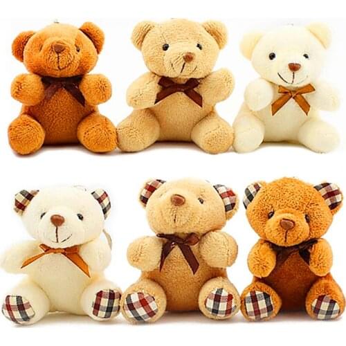 10cm Mini Teddy Bear Doll Stuffed Animals Plush Keychain Toy for Bags