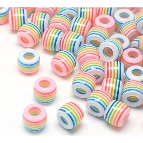 1000pcs Opaque Striped Resin Large Hole Beads Barrel Bead for jewelry making DIY bracelet necklace 11x10.5mm, Hole: 6mm F80